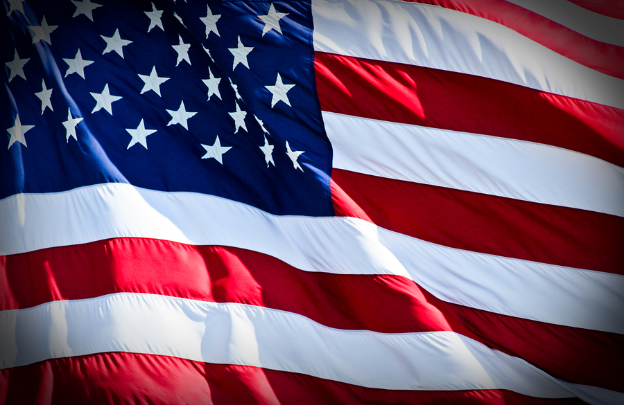 An American flag boldly flying in the wind