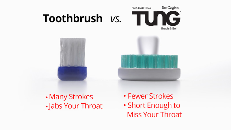 Photo: TUNG brush is shorter and wider than a toothbrush