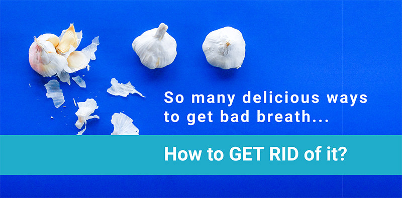 bad breath culprit garlic on blue background